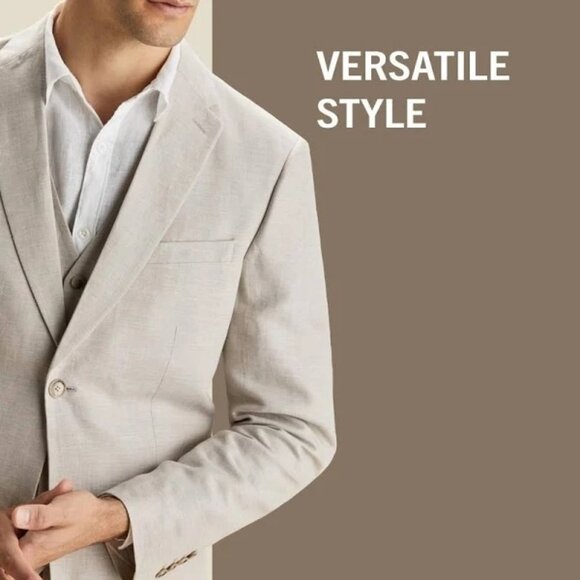NWT Perry Ellis Men Ivory Herringbone Linen Blend Blazer Tailored Sz 44 Reg 2760 - Picture 1 of 15